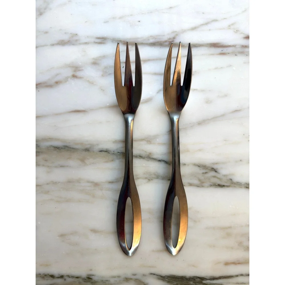 Vintage Signed Stainless Steel Serving Forks Set of 2 MCM 10.25